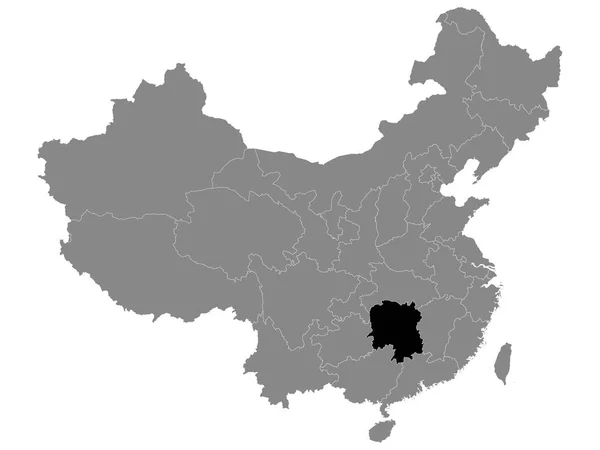 Карта Черного Расположения Китайской Провинции Хунань Рамках Серой Карты Китая — стоковый вектор