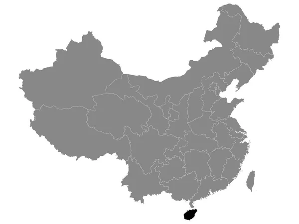 Çin Gri Haritası Içinde Hainan Eyaletinin Siyah Konum Haritası — Stok Vektör