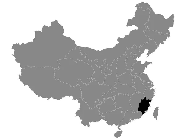 中国の灰色の地図の中で福建省の黒い場所 — ストックベクタ