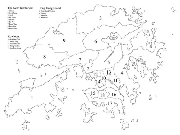 Weiß Markierte Geografische Flache Landkarte Der Bezirke Der Sonderverwaltungsregion Hongkong — Stockvektor