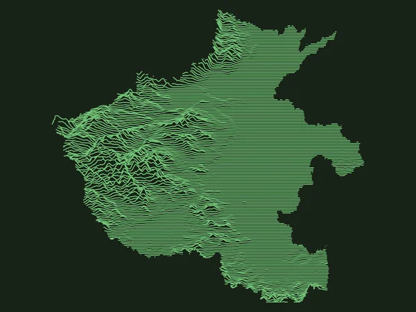 河南省の緑の戦術軍事スタイル3D地形図 — ストックベクタ
