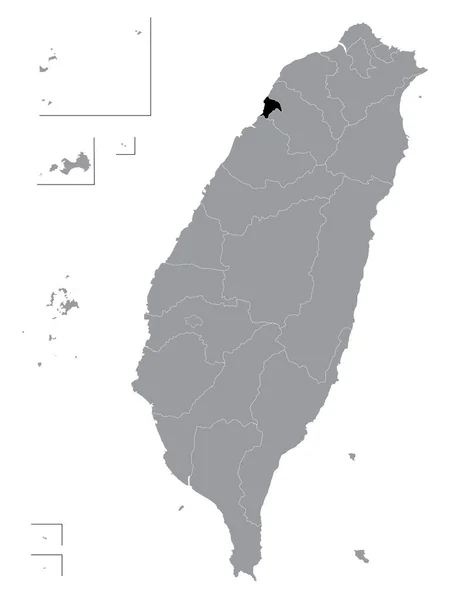 Черная Карта Разграничения Тайваньского Города Синьчжу Пределах Серой Карты Тайваня — стоковый вектор