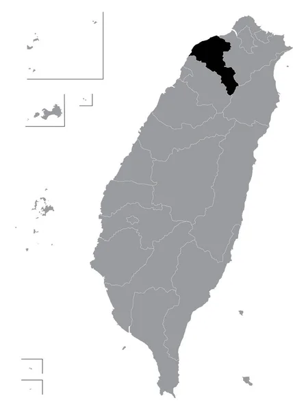 Czarna Mapa Lokalizacji Tajwańskiej Specjalnej Gminy Taoyuan Obrębie Szarej Mapy — Wektor stockowy