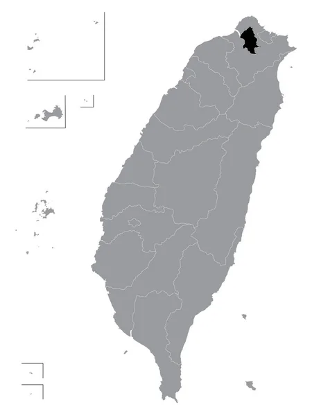 Svart Plats Karta Över Taiwans Särskilda Kommun Taipei Inom Grå — Stock vektor