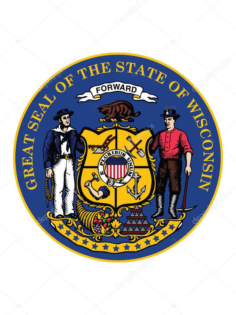 Great Seal of US Federal State of Wisconsin (The Badger State)