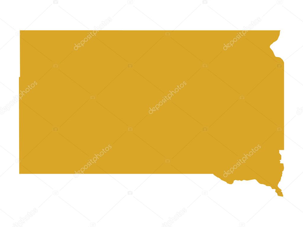 Golden Map of US Federal State of South Dakota (The Mount Rushmore State)