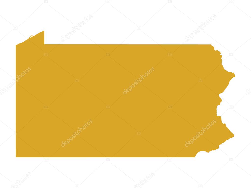 Golden Map of US Federal State of Pennsylvania (The Keystone State)