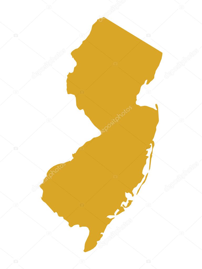 Golden Map of US Federal State of New Jersey (The Garden State)