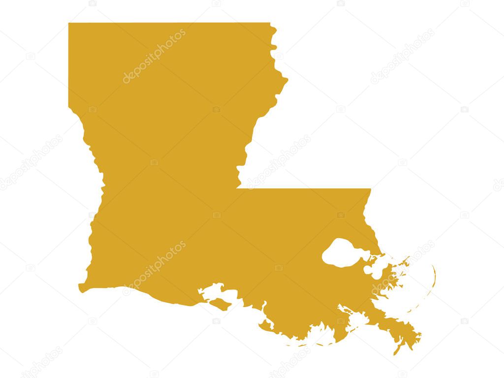 Golden Map of US Federal State of Louisiana (Bayou State)