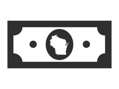 Birleşik Devletler Federal Wisconsin Haritası Siyah ve Beyaz Amerika Birleşik Devletleri Dolar Bill