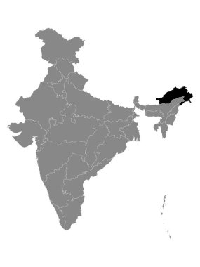 Hindistan 'ın Gri Haritası içinde Arunachal Pradesh' in Siyah Konum Haritası