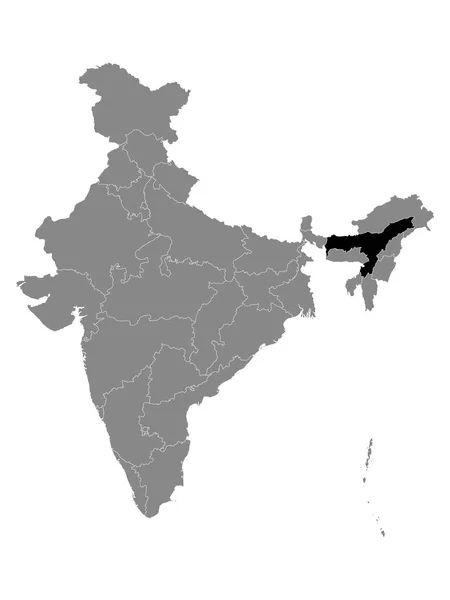 Svart Plats Karta Över Indiska Staten Assam Inom Grå Karta — Stock vektor