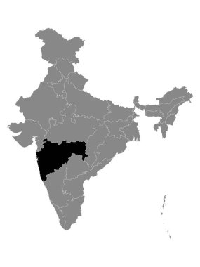 Hindistan 'ın Gri Haritası içinde Hint Maharashtra Eyaleti Siyah Konum Haritası