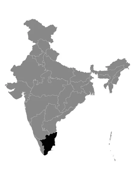 Svart Plats Karta Över Indiska Staten Tamil Nadu Inom Grå — Stock vektor