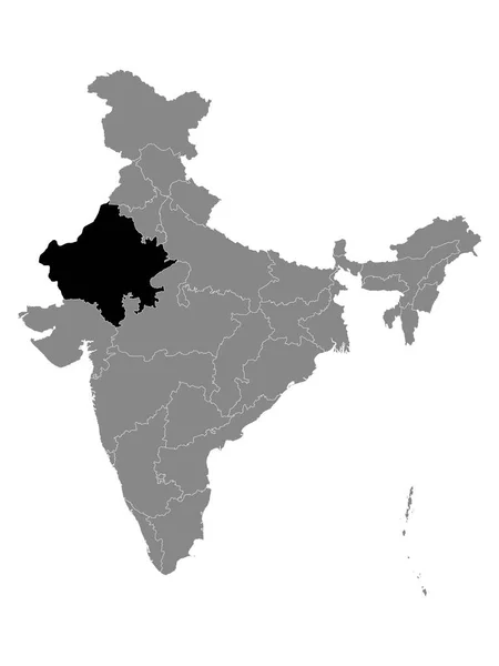 Svart Plats Karta Över Indiska Staten Rajasthan Inom Grå Karta — Stock vektor