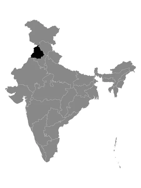 Svart Plats Karta Över Indiska Staten Punjab Inom Grå Karta — Stock vektor