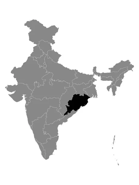 Svart Plats Karta Över Indiska Staten Odisha Inom Grå Karta — Stock vektor