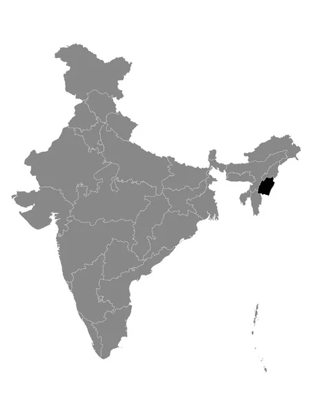 Svart Plats Karta Över Indiska Staten Manipur Inom Grå Karta — Stock vektor