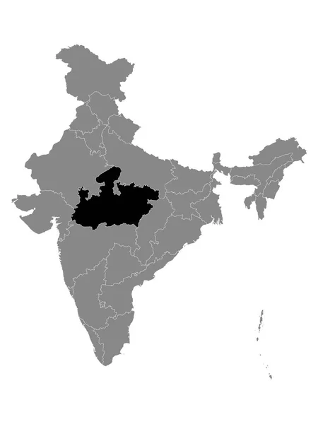 Svart Plats Karta Över Indiska Staten Madhya Pradesh Inom Grå — Stock vektor
