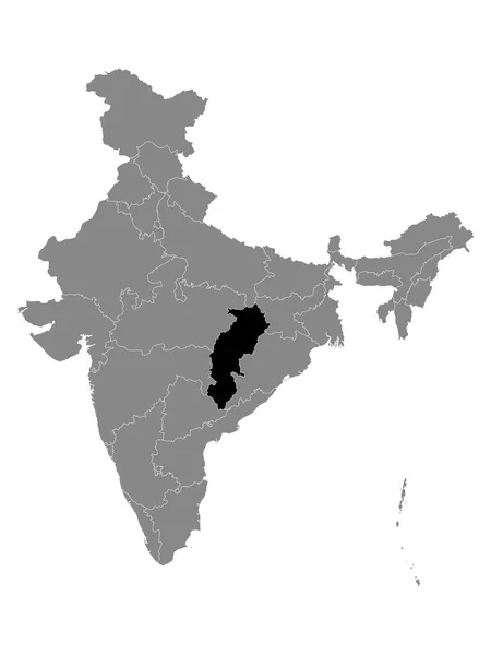 Hindistan Gri Haritası Içinde Hint Eyaleti Chhattisgarh Siyah Konum Haritası — Stok Vektör