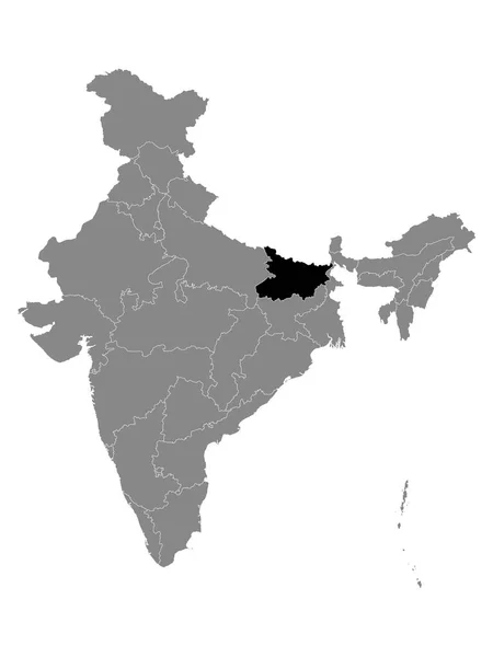 Svart Plats Karta Över Indiska Staten Bihar Inom Grå Karta — Stock vektor