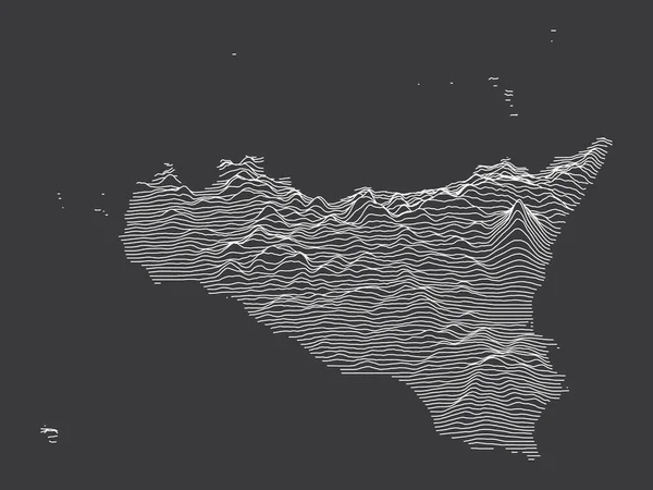 Dark Black White Contour Topografia Mapa Região Italiana Sicília —  Vetores de Stock