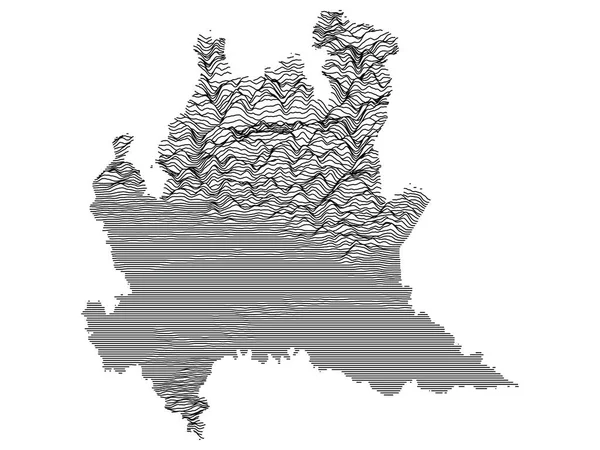 Zwarte Witte Contour Topografie Kaart Van Italiaanse Regio Lombardije — Stockvector