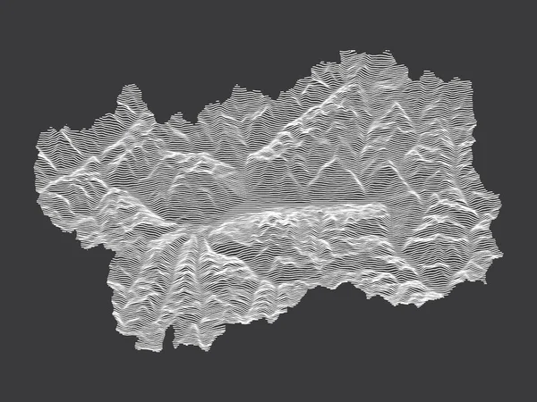 Dark Black White Contour Topografia Mapa Região Italiana Vale Aosta — Vetor de Stock