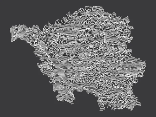 Dark Black White Contour Topography Map German Federal State Saarland — 스톡 벡터