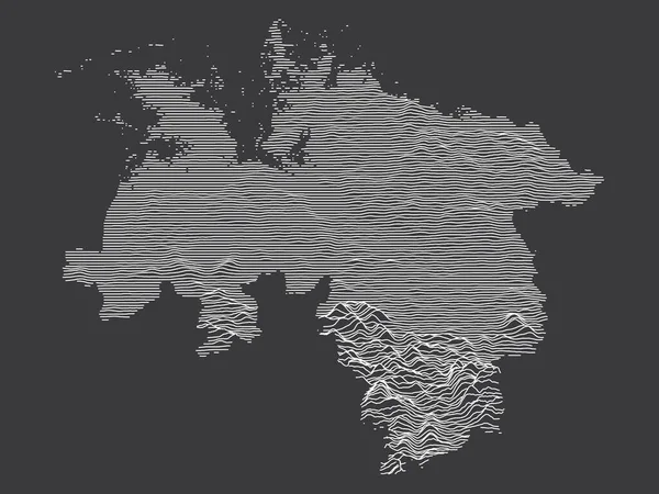 Dunkle Schwarz Weiß Konturtopographie Karte Des Bundeslandes Niedersachsen — Stockvektor