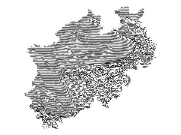 Topografía Contorno Blanco Negro Mapa Del Estado Federal Alemán Renania — Vector de stock