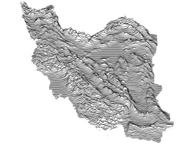 İran 'ın Asya Ülkesi Siyah ve Beyaz Topografi Topografisi