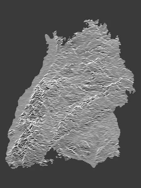 Dunkle Schwarz Weiß Konturtopographie Karte Des Bundeslandes Baden Württemberg — Stockvektor