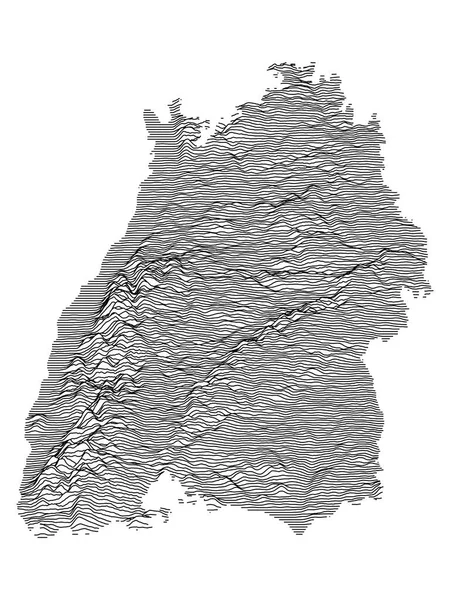 Zwarte Witte Contour Topografie Kaart Van Duitse Deelstaat Baden Württemberg — Stockvector