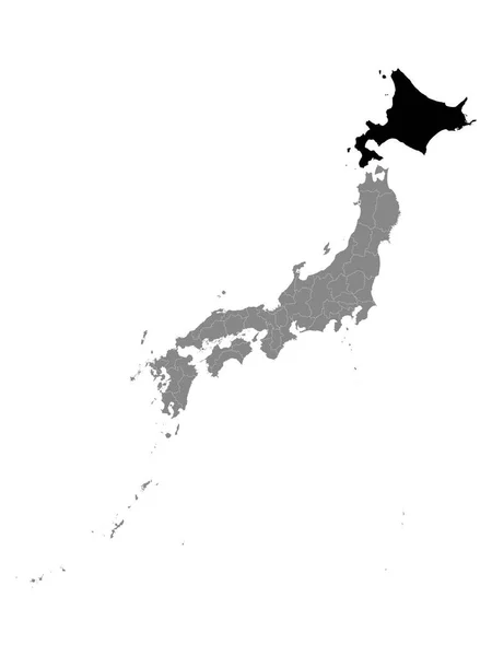 Карта Чёрного Расположения Японского Региона Хоккайдо Рамках Серой Карты Японии — стоковый вектор
