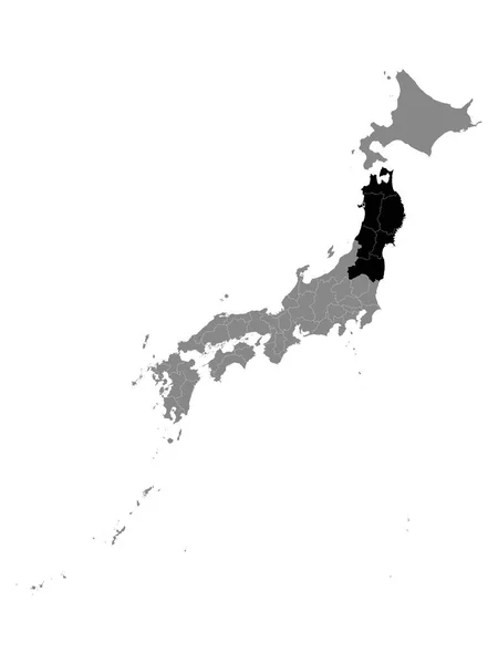 Czarna Mapa Lokalizacji Japońskiego Regionu Tohoku Szarej Mapa Japonii — Wektor stockowy