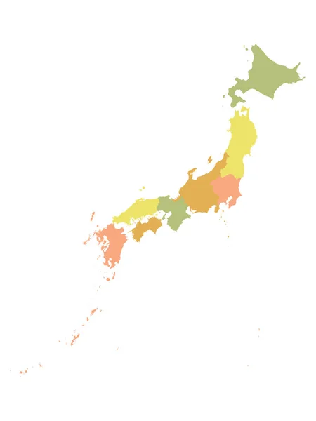 Пастельно Окрашенная Карта Плоских Регионов Азиатской Страны Японии — стоковый вектор