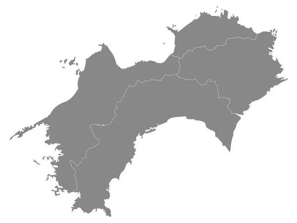 Graue Flache Karte Der Japanischen Region Chugoku Mit Präfekturen — Stockvektor