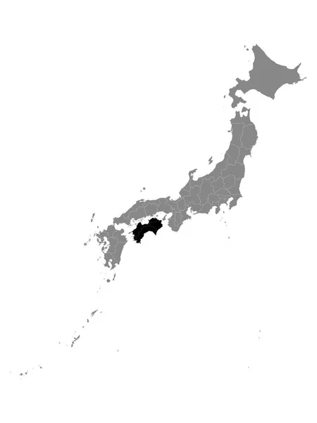 Карта Чёрного Расположения Японского Региона Чугоку Рамках Серой Карты Японии — стоковый вектор