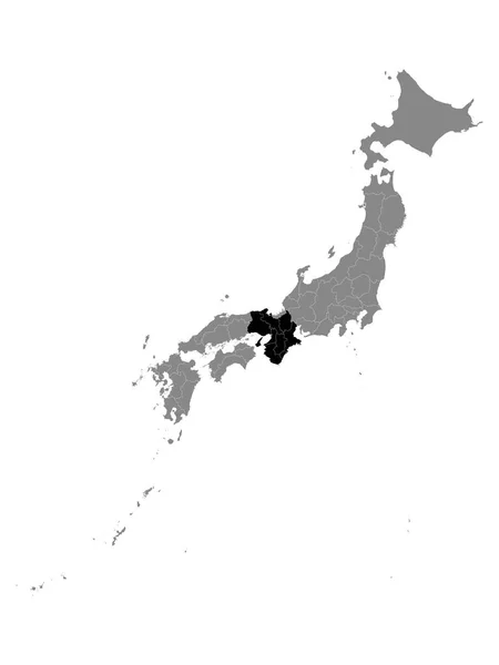 灰色の地図の中の関西の黒地図 — ストックベクタ