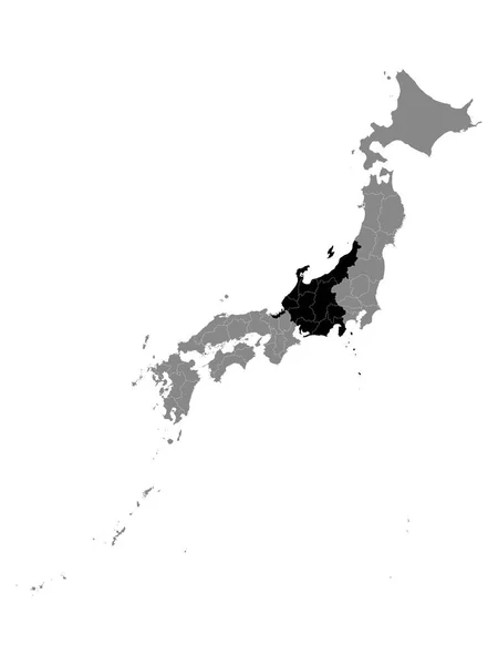 Карта Чёрного Расположения Японского Региона Чубу Рамках Серой Карты Японии — стоковый вектор