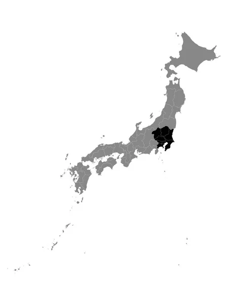 灰色の地図の中の関東の黒地図 — ストックベクタ