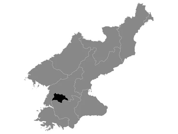 北朝鲜首都平壤灰色地图中的黑色位置图 — 图库矢量图片