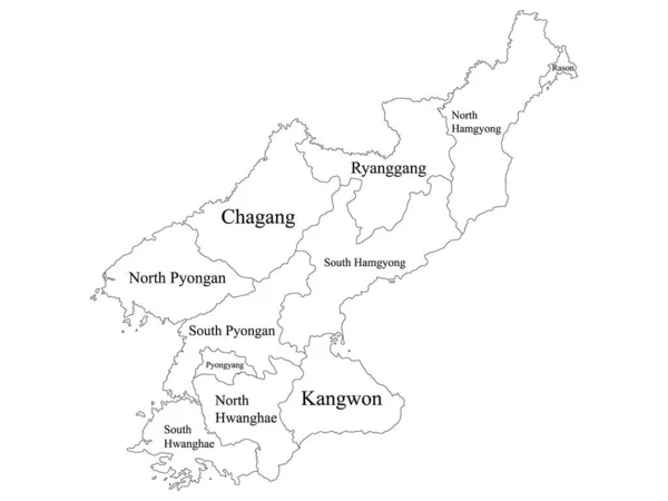 White Labeled Flat Provinces Special Cities Map Asian Country North — 스톡 벡터