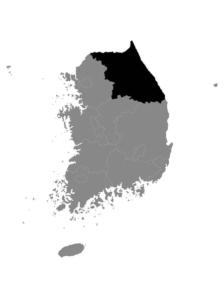 Negro Mapa Ubicación Corea Del Sur Provincia Gangwon Dentro Grey — Vector de stock