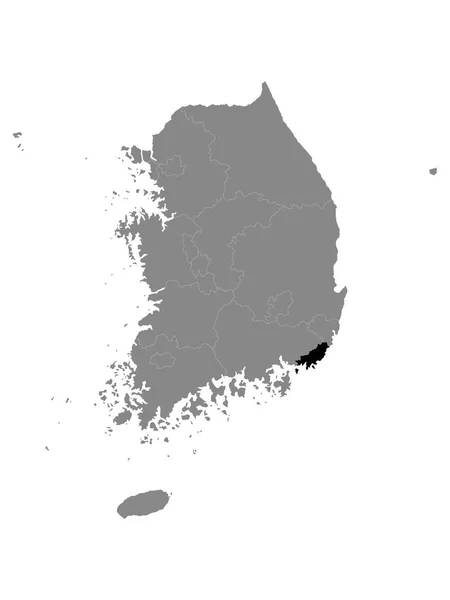 Black Location Map South Korean Metropolitan City Busan Grey Map — стоковий вектор