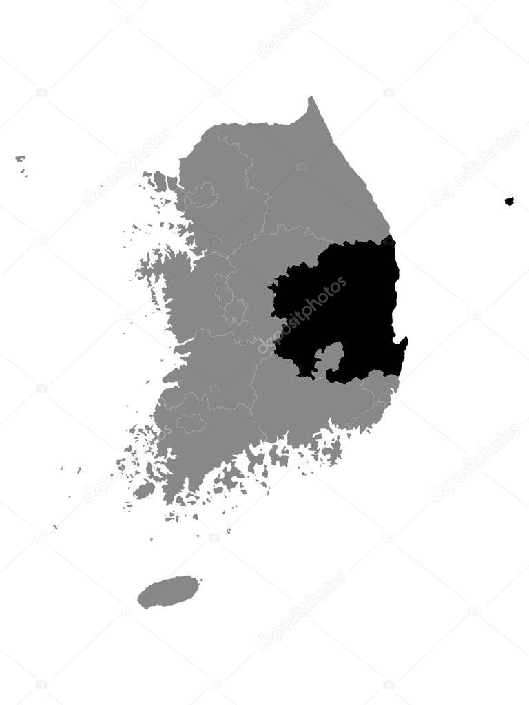 Black Location Map of South Korean Province of North Gyeongsang within Grey Map of South Korea