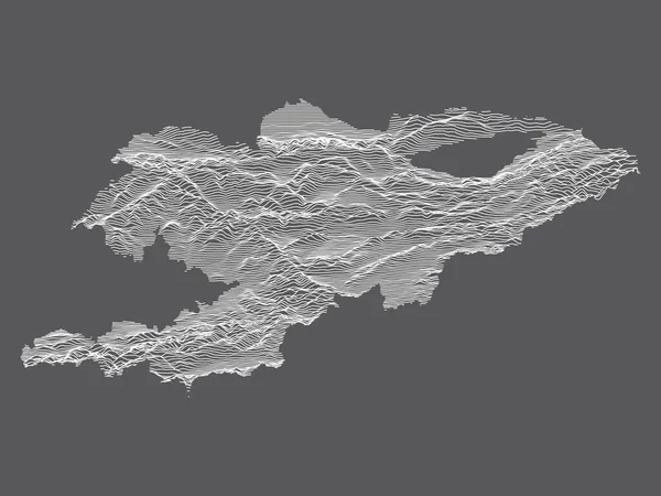 暗黒と白の3D輪郭線 キルギスのアジア諸国の地図 — ストックベクタ