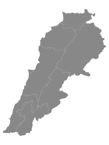 Grey Flat Governorates Map Middle East Country Lebanon — стоковый вектор