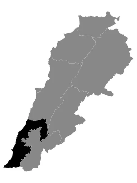 Zwarte Plattegrond Van Het Libanese Gouvernement Zuid Binnen Grijze Kaart — Stockvector